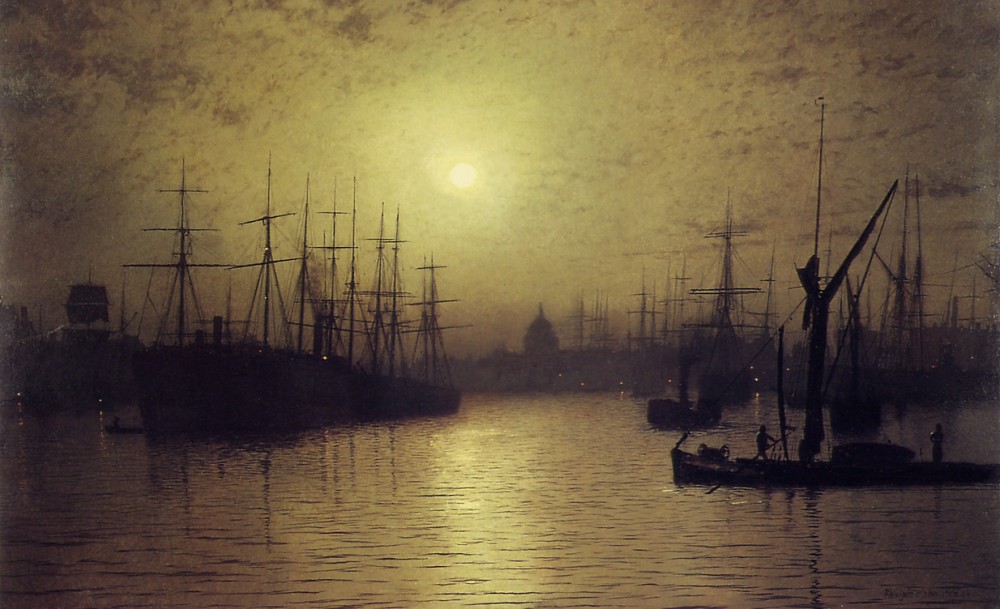 A Nighfall down the Thames Sun by John Atkinson Grimshaw