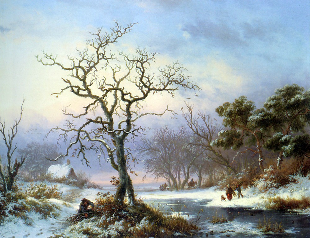 Faggot Gatherers in a Winter Landscape by Frederik Marinus Kruseman