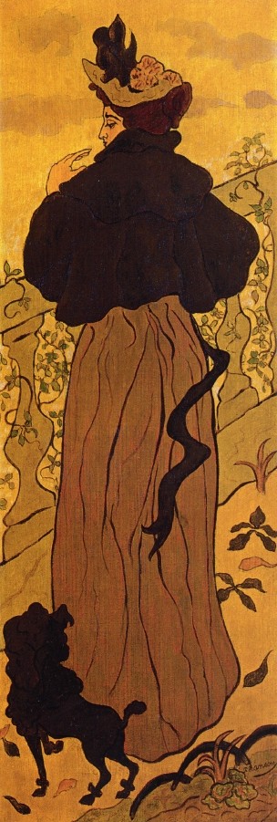 Woman Standing At A Balustrade With A Poodle by Paul Ranson