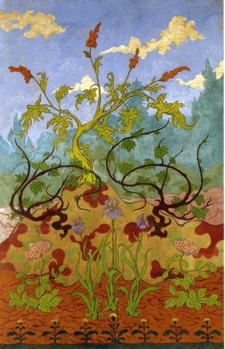 Four Decorative Panels Irs And Large Yellow And Mauve Flowers by Paul Ranson
