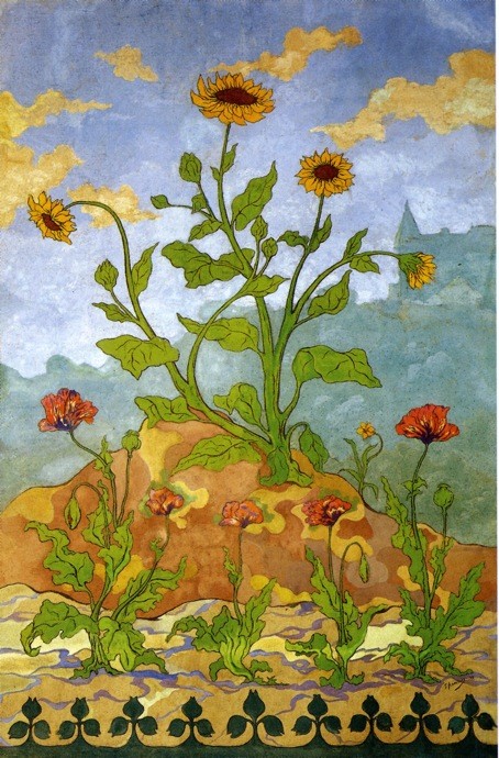 Four Decorative Panels Sunflowers And Poppies by Paul Ranson