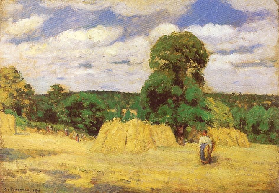 Harvest at Montfoucault by Camille Pissarro